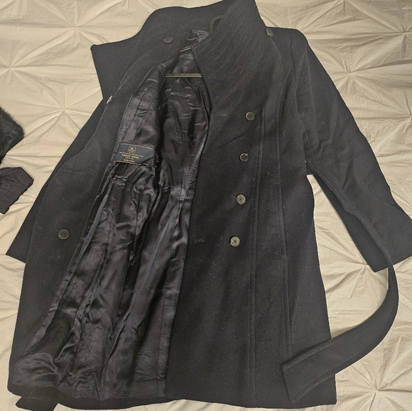 Babaton Conner Coat Wool Funnel Neck Midi Coat Navy - Picture 6 of 10